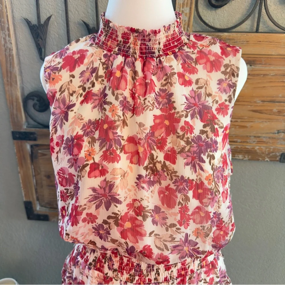 NWT 1. State Floral High Shirred Neck Sleeveless Ruffle Skirt Mini Dress -Sz XL - Picture 4 of 16